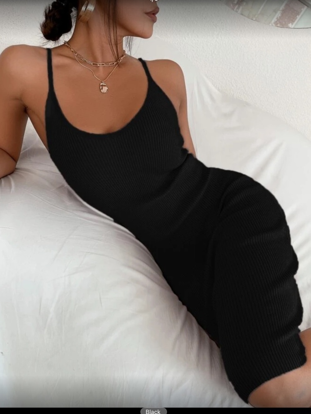 SHEIN Black Ribbed Tank Midi Dress